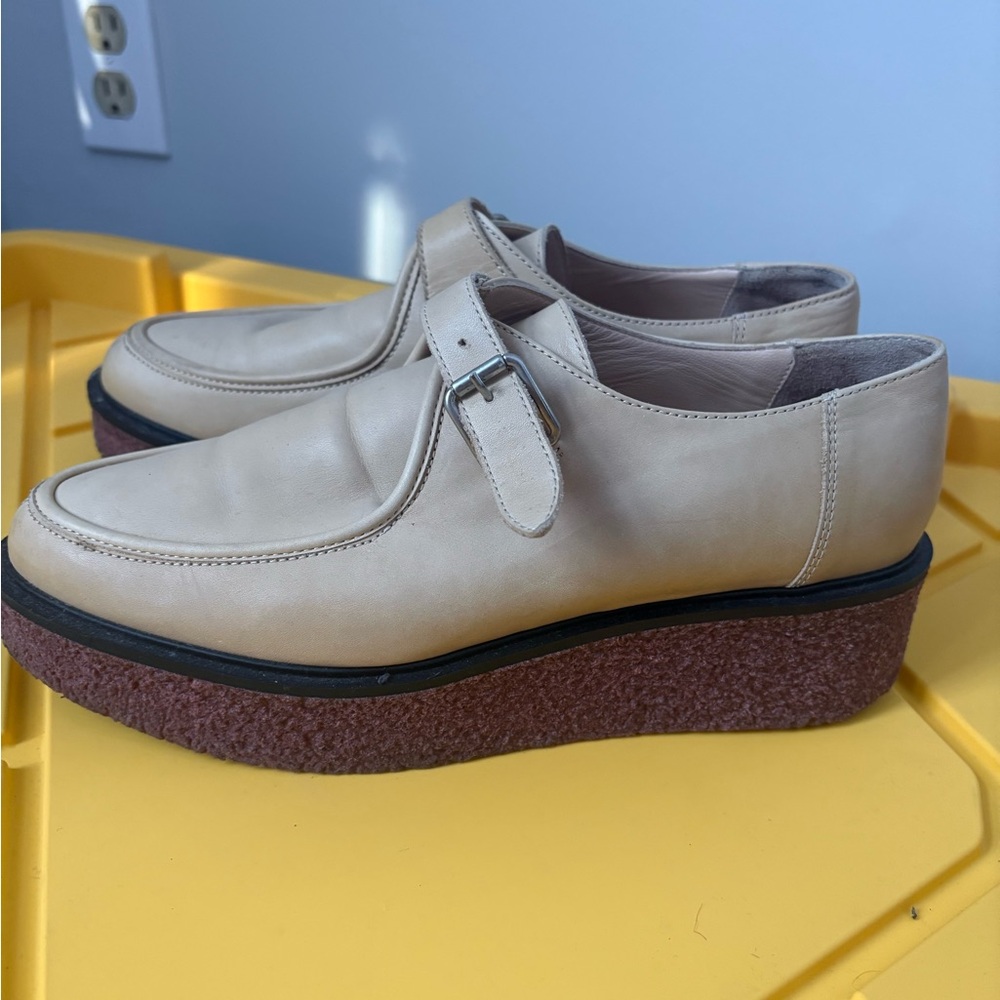 Maje Cream Leather Monk Strap Platform Shoes